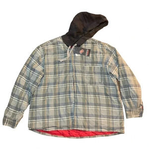 Rustic Outfitters Gray Flannel Hooded Shirt Jacket Shacket Chest Pocket Men’s XL